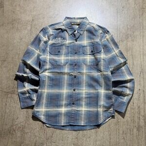 Harley-Davidson Shirt Mens Medium Blue Plaid Flannel Button Front Graphic